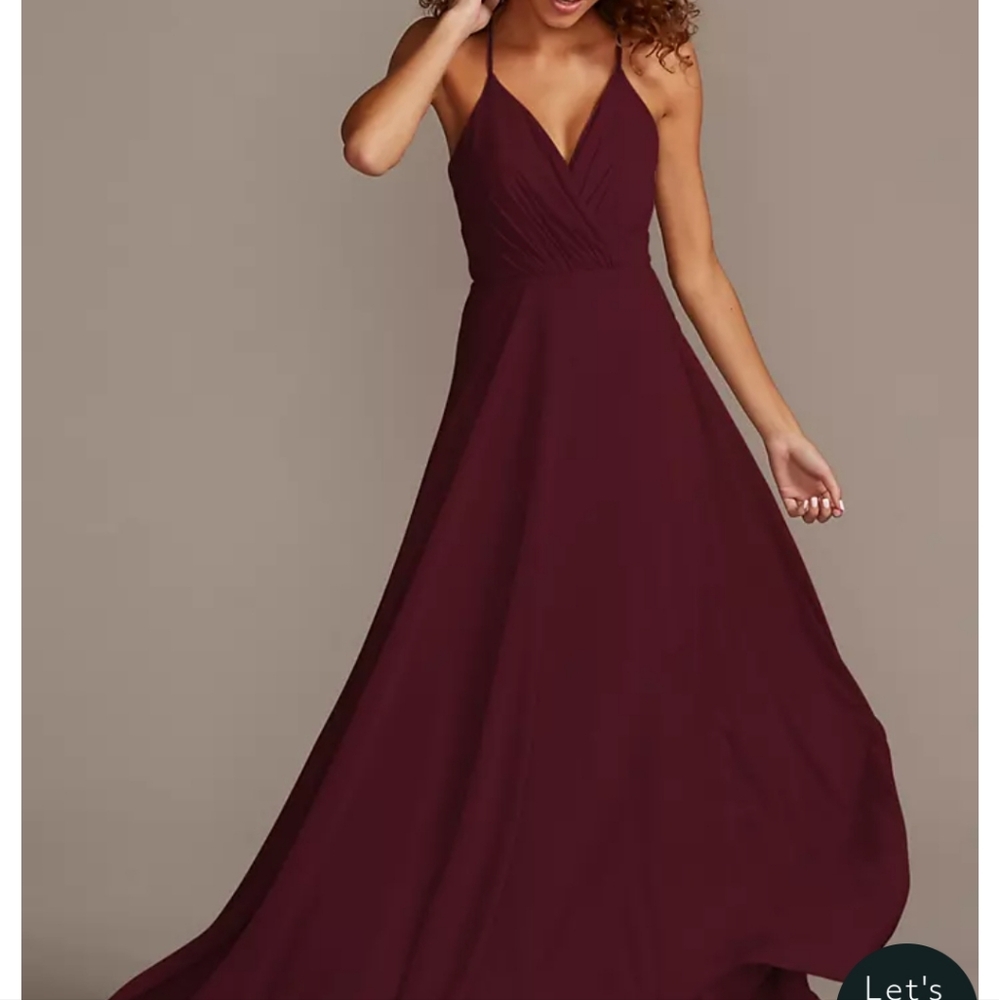 David's Bridal Spaghetti Strap Full Skirt Bridesmaid Dress, Size 16, Color Wine